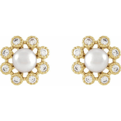 Pearl & Natural Diamond Earrings