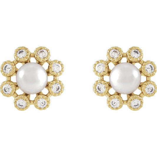 Pearl & Natural Diamond Earrings