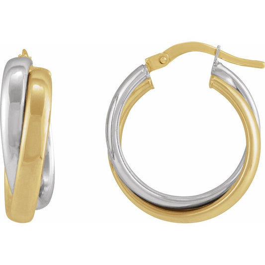 Yellow/White Double Tube 15 mm Hoop Earrings