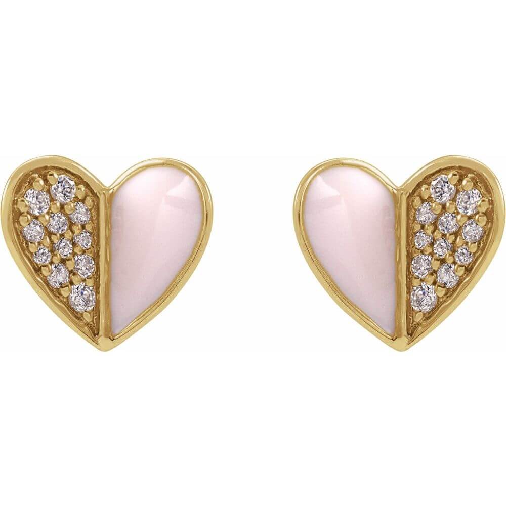 Earrings - Natural Diamond & Pink Enamel Heart