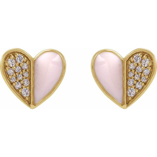 Earrings - Natural Diamond & Pink Enamel Heart