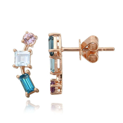 Earrings - Multi Shape Natural Gemstone Climber Earrings