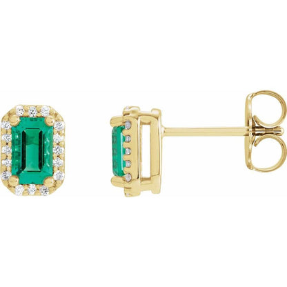 Earrings - Emerald & .07 Diamond Halo-Style