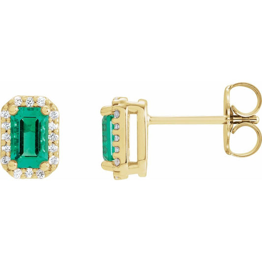 Earrings - Emerald & .07 Diamond Halo-Style