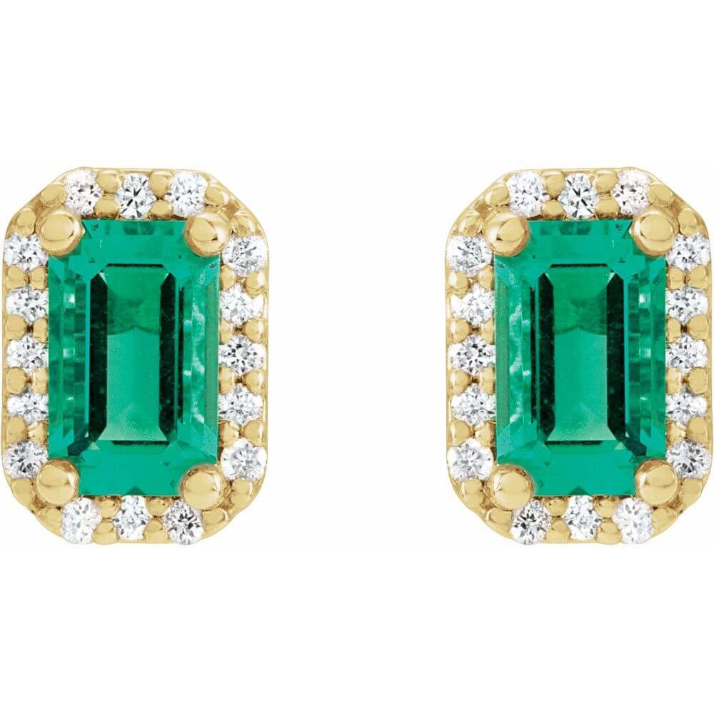 Earrings - Emerald & .07 Diamond Halo-Style