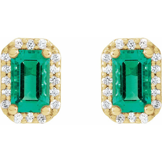 Earrings - Emerald & .07 Diamond Halo-Style