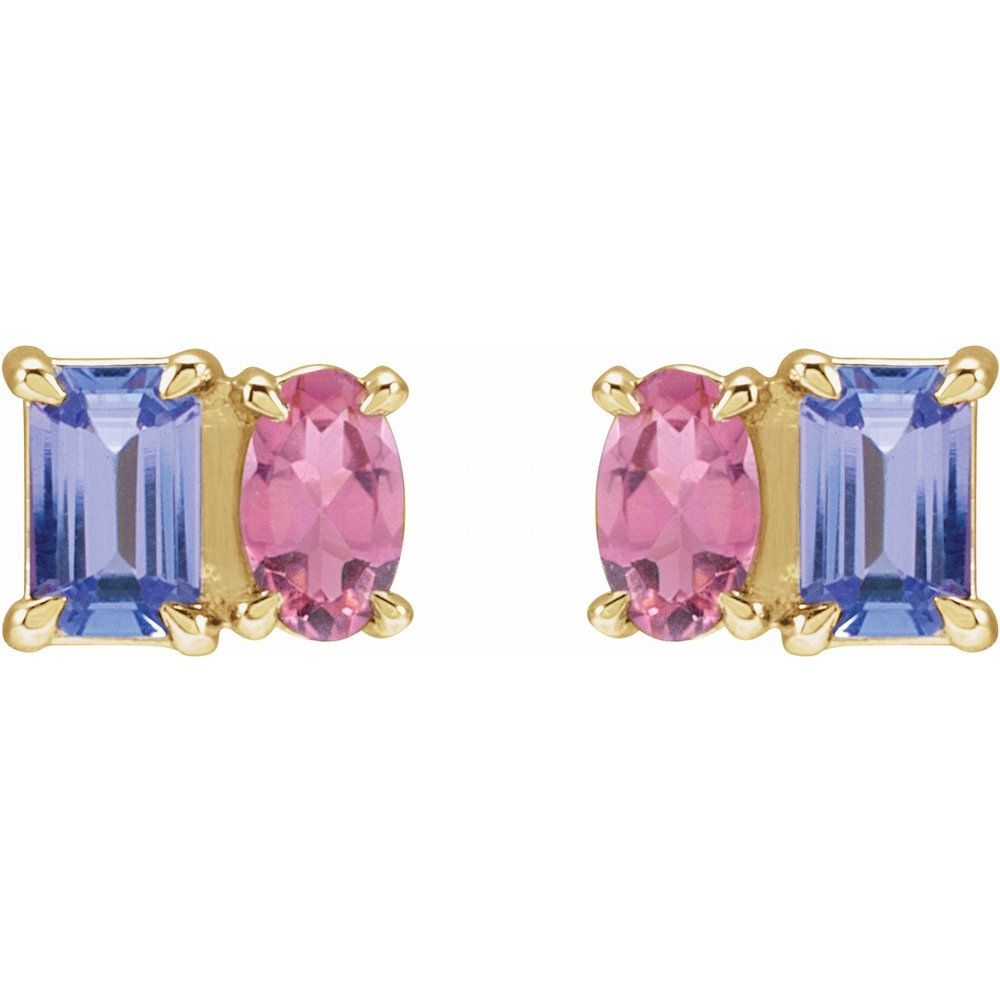 Tanzanite and Pink Tourmaline Stud Earrings