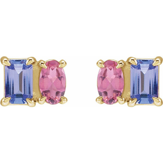 Tanzanite and Pink Tourmaline Stud Earrings