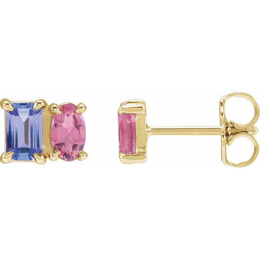 Tanzanite and Pink Tourmaline Stud Earrings