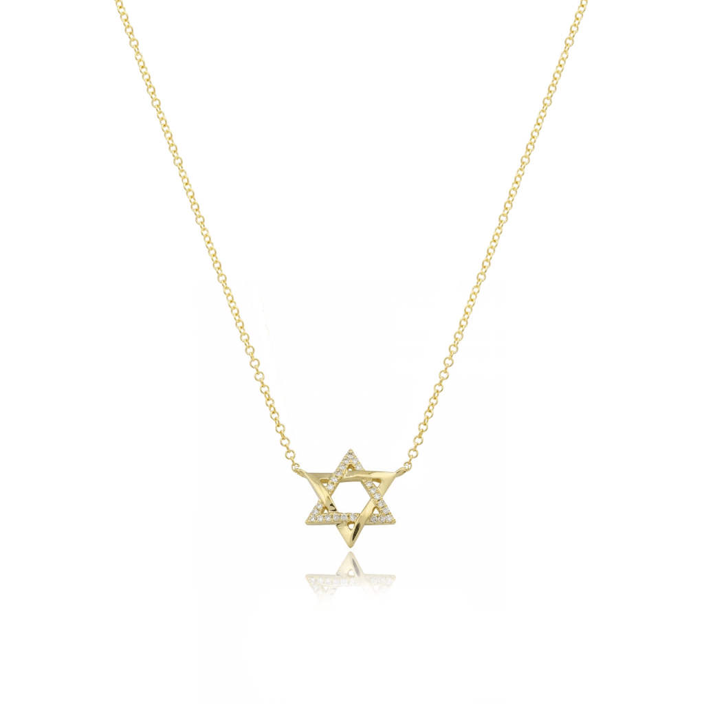 Collar - Estrella de David Half Pave Oro