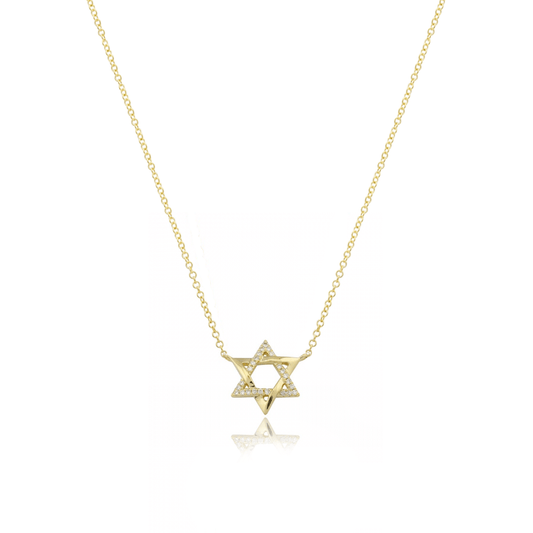 Collar - Estrella de David Half Pave Oro