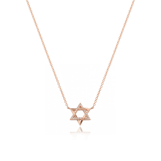 Collar - Estrella de David Half Pave Oro