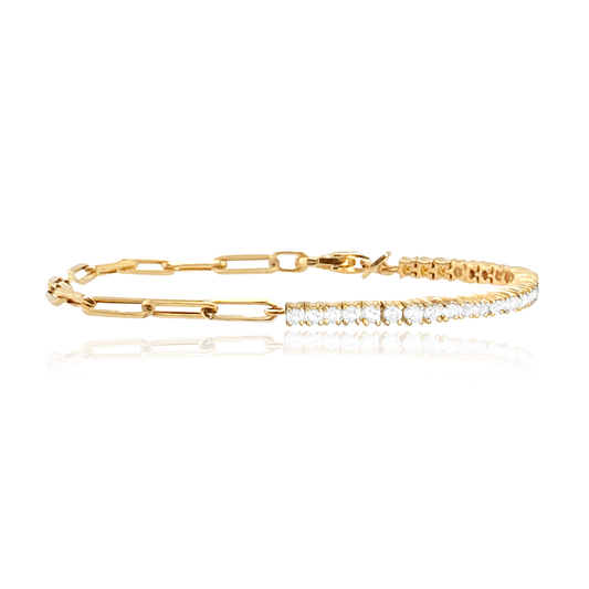 Half and Half Diamond Tennis Paperclip Bracelet