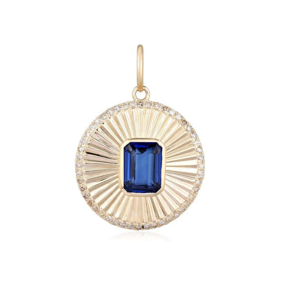 Gemstone Striped Round Medallion Charm with Diamonds