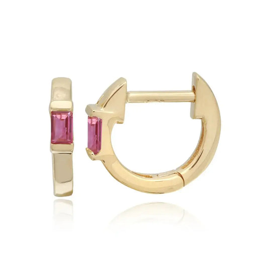 EARRING - GEMSTONE EMERALD CUT GOLD HUGGIE