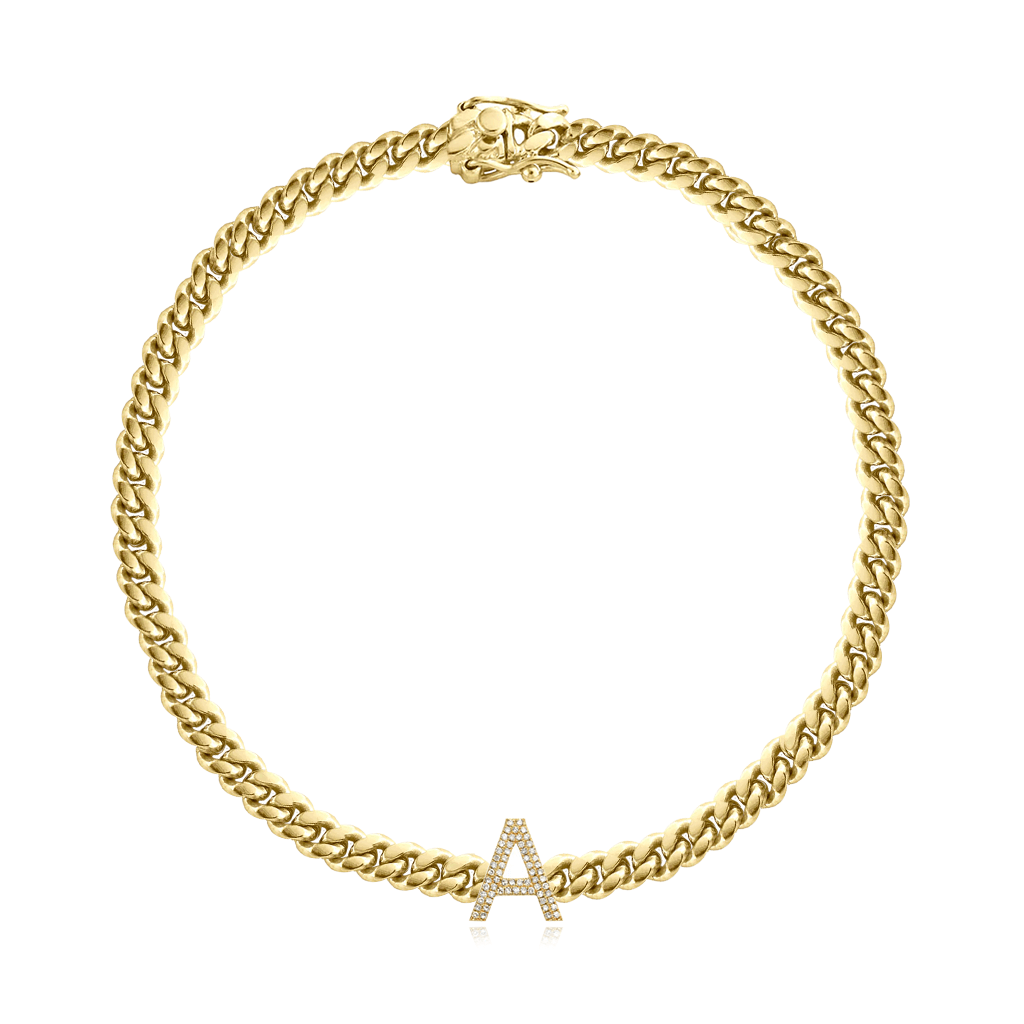 Diamond Initial Cuban Link Bracelet