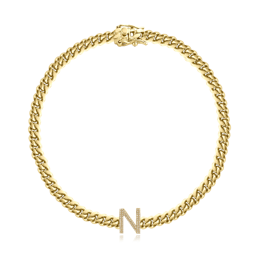 Diamond Initial Cuban Link Bracelet