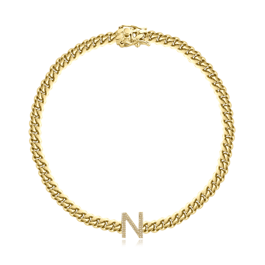 Diamond Initial Cuban Link Bracelet