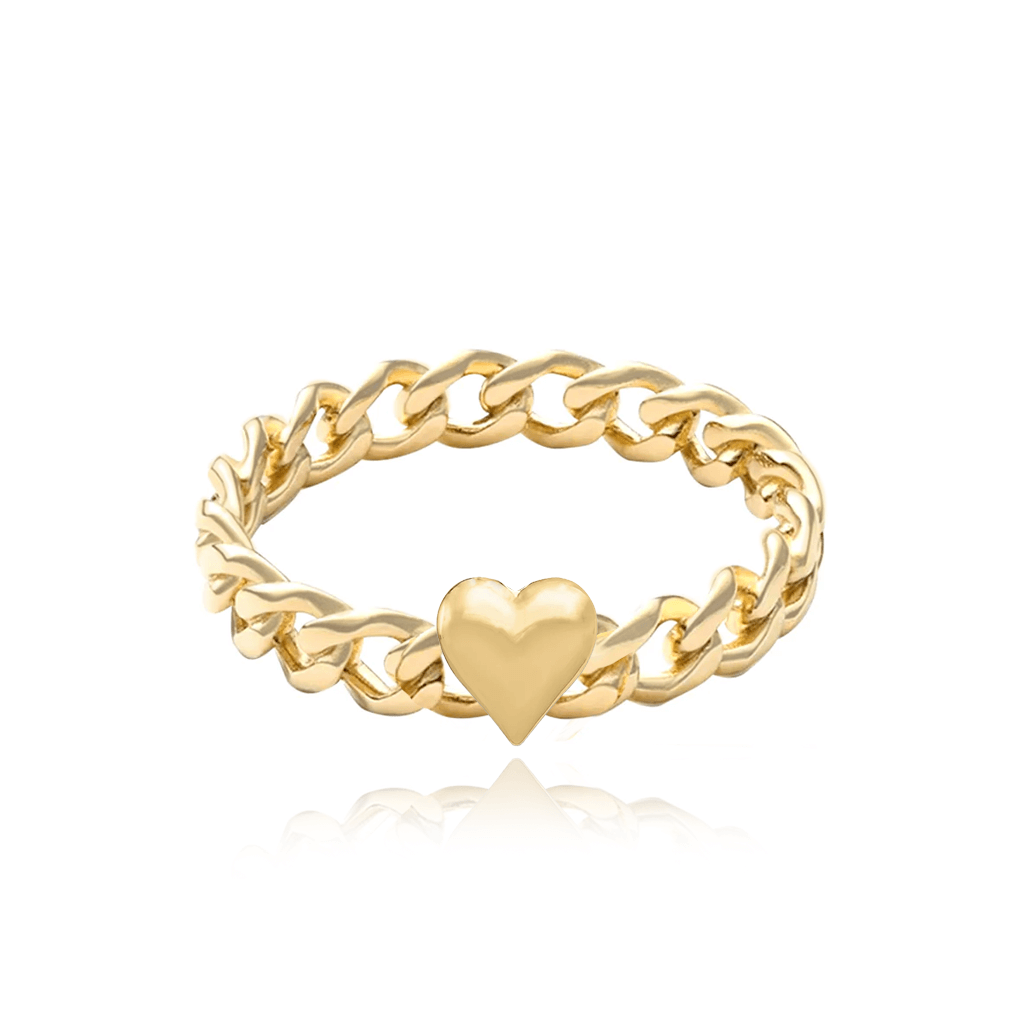 Ring - Puffy Gold Heart Cuban Chain