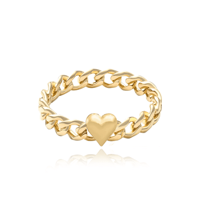 Ring - Puffy Gold Heart Cuban Chain