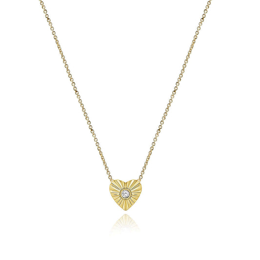 Necklace - Striped Heart Center Diamond