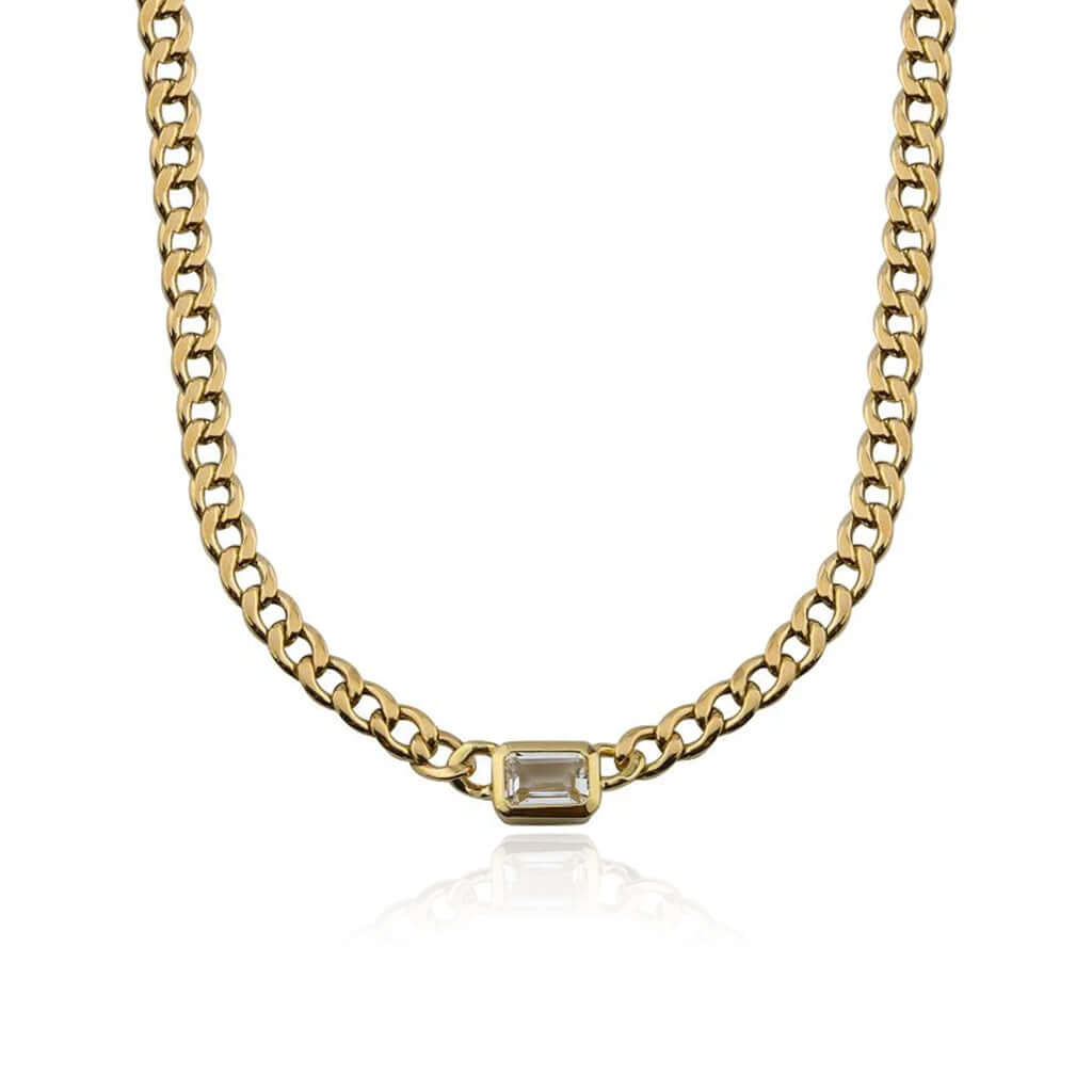 Necklace - White Topaz Bezel Cuban