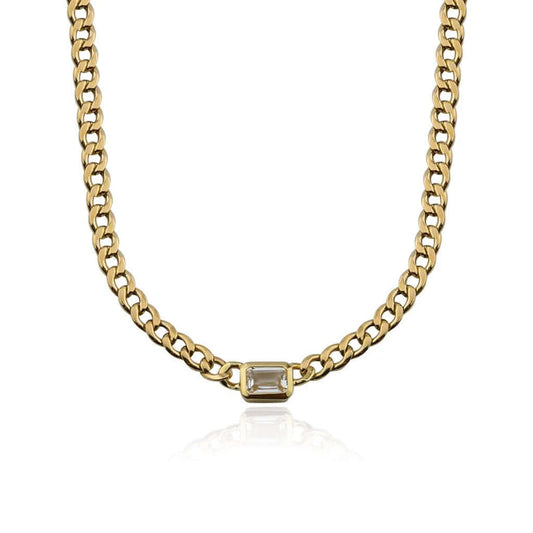 Necklace - White Topaz Bezel Cuban